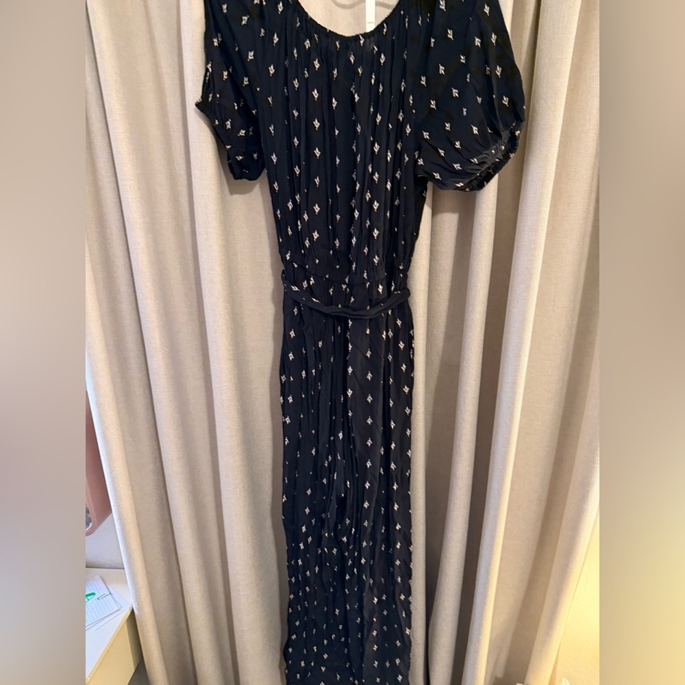LOFT Crepe Cropped Wide Leg Patterned Belted Jumpsuit M New - Picture 3 of 3